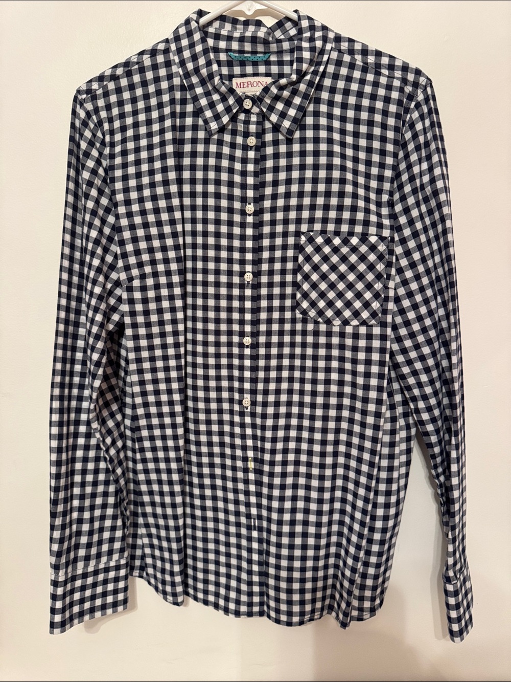 Merona Men's Navy & White Check Gingham Button-Down Shirt